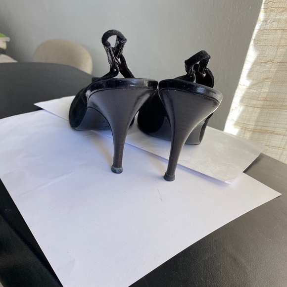 Chanel black suede pumps mules sandals slip-ons 38.5-8.5 heels slides slingback - Picture 5 of 9
